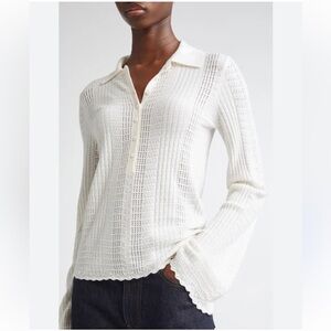 LouLou De Saison Womens Sweater Beige XS Tiha Wool Cashmere Polo Collared Top